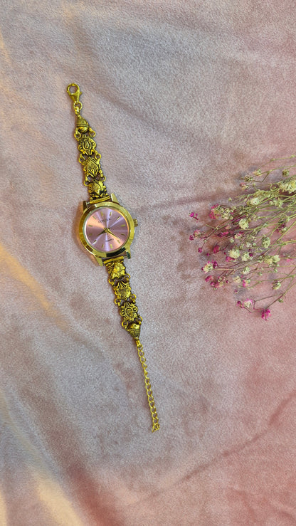 Minimal silver watch Pink dial