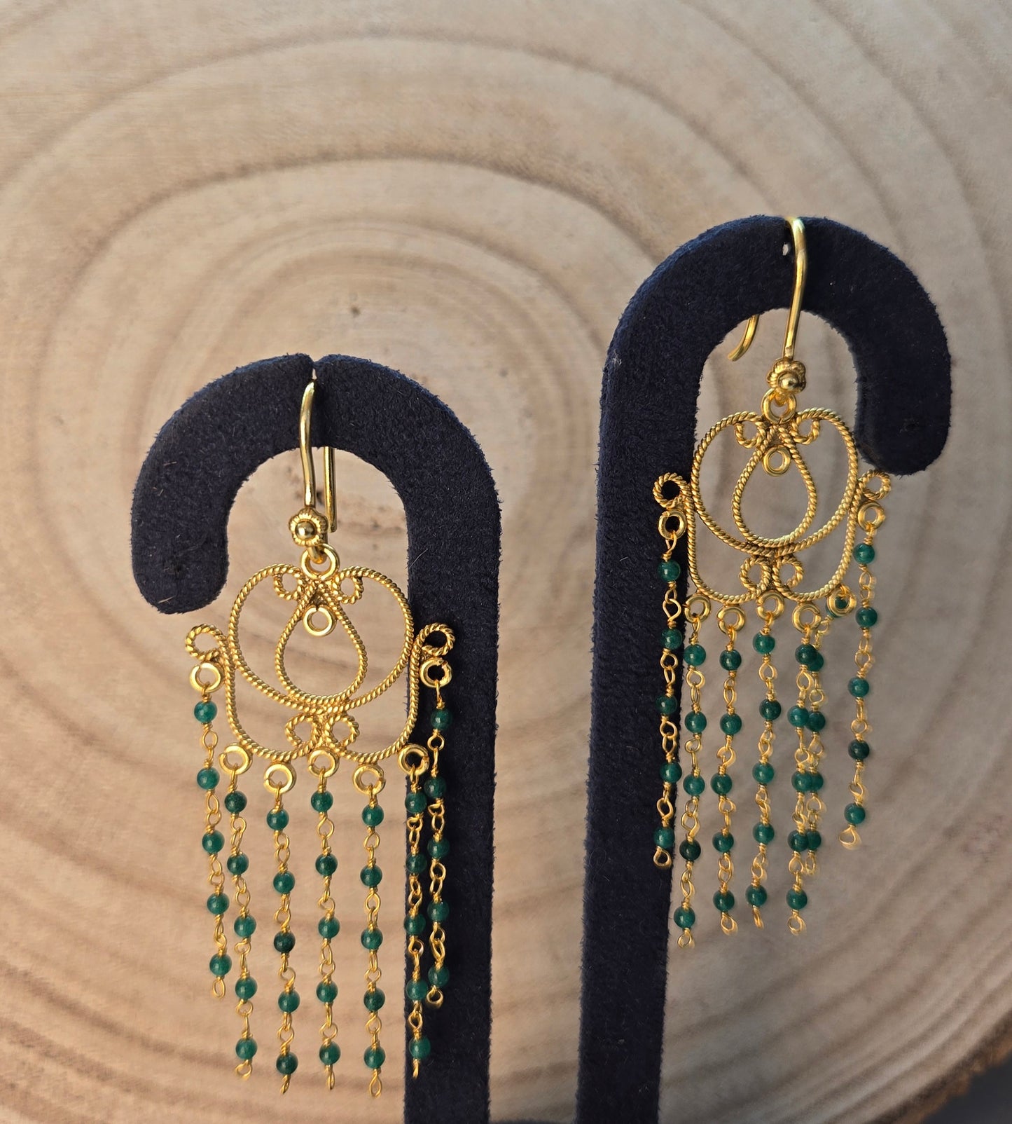 Green drop hook style earrings