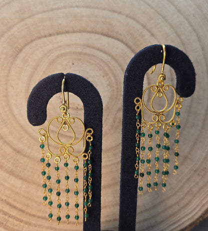 Green drop hook style earrings