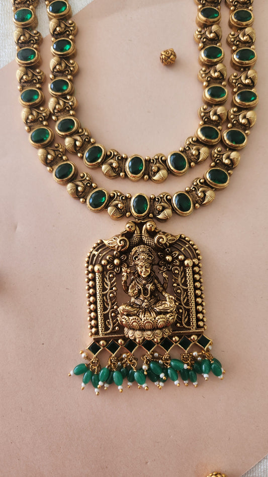 Green Stone studded 5D intricate Laxmi Nagas haram