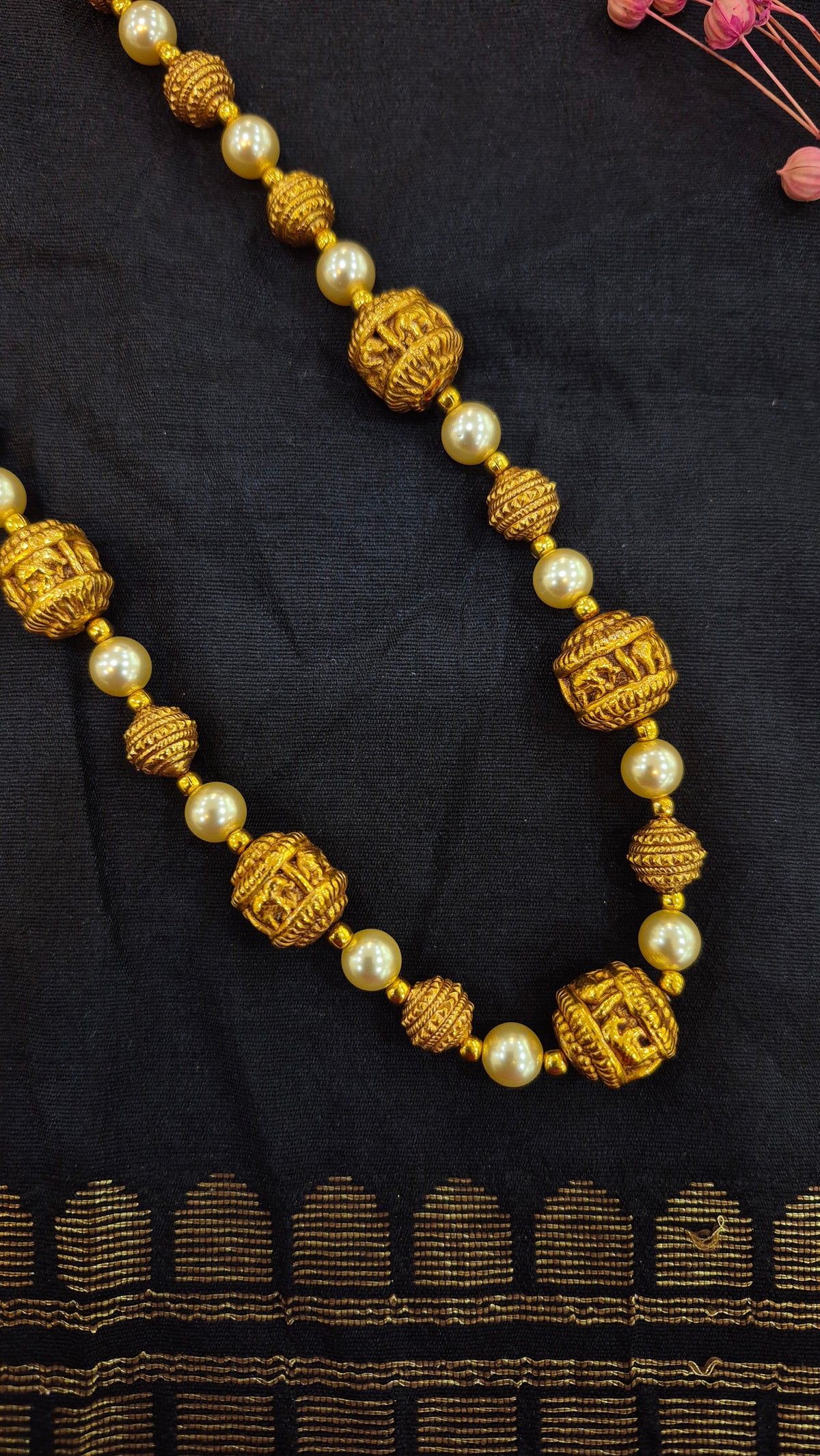 Pearls mala with silver balls