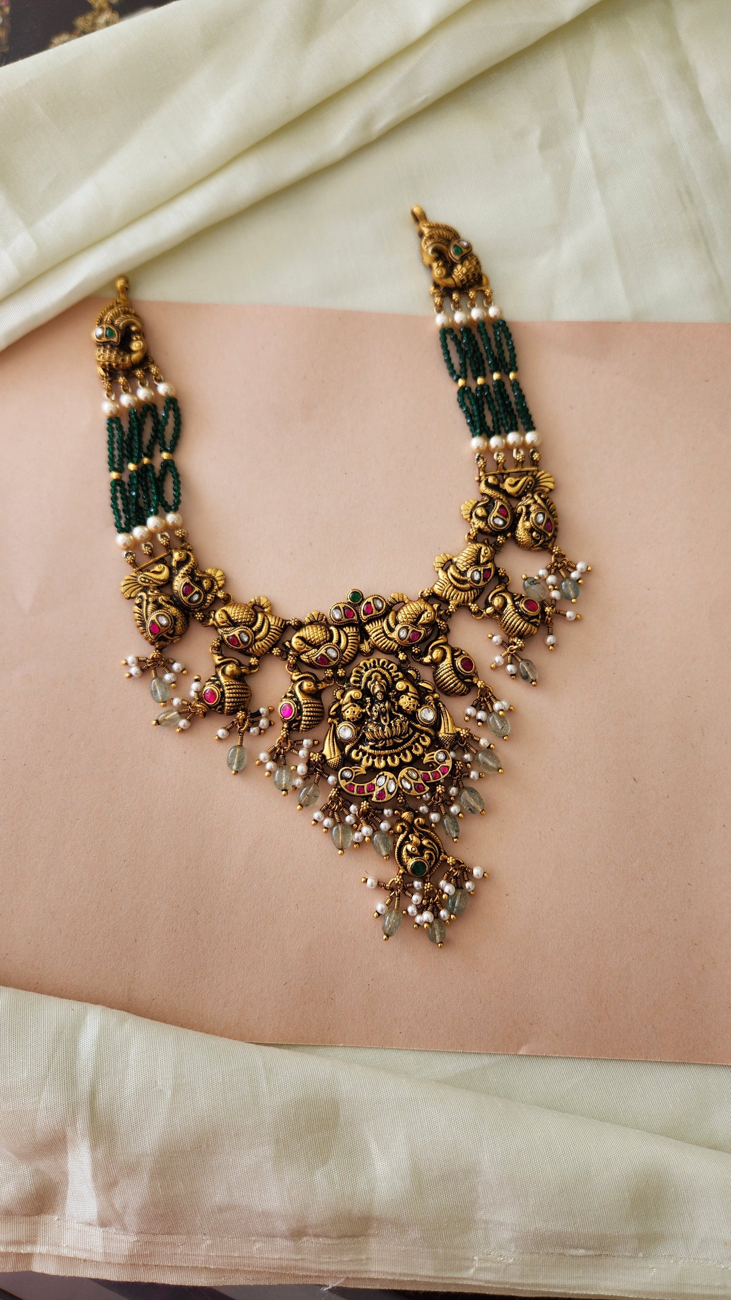 Deep nakas Kundan Necklace with green beads