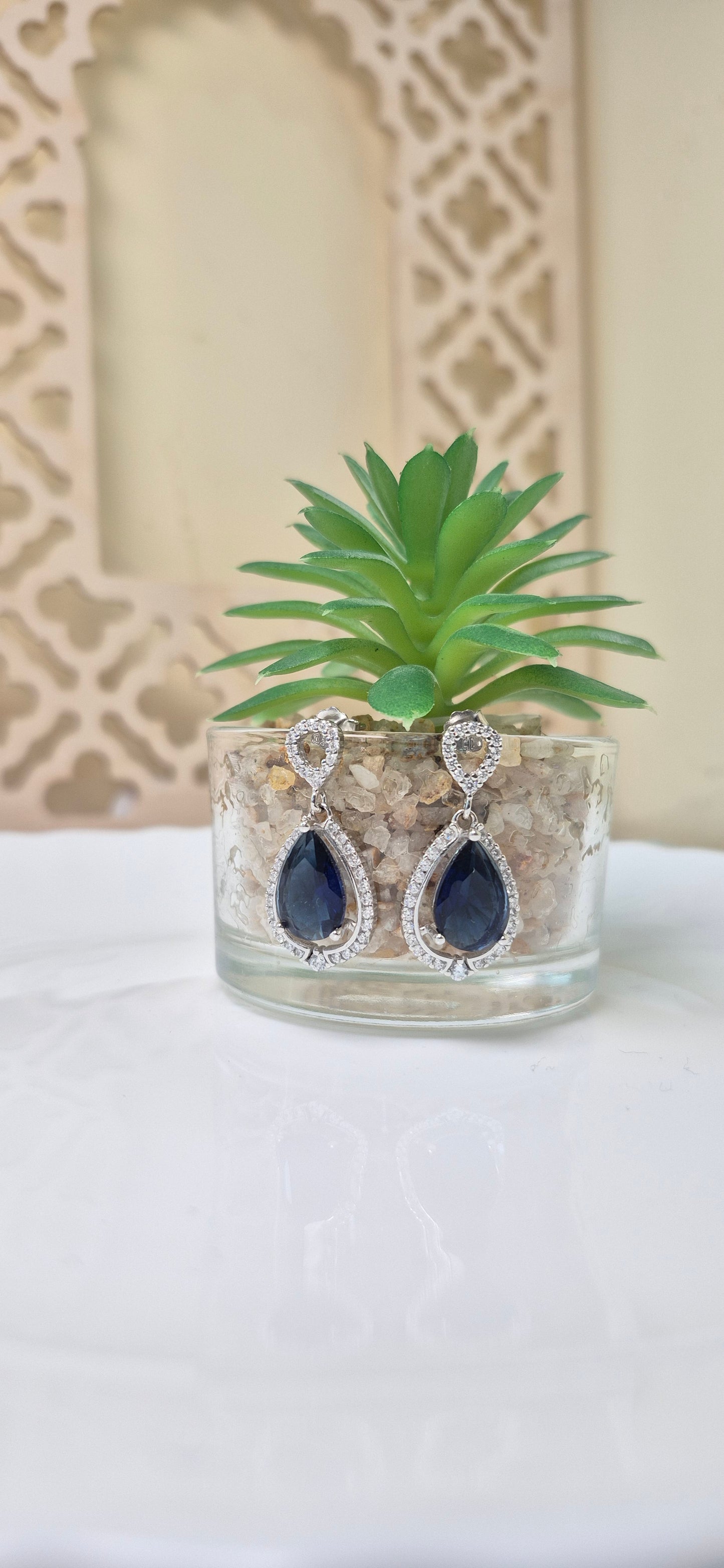 Blue stone drops earring