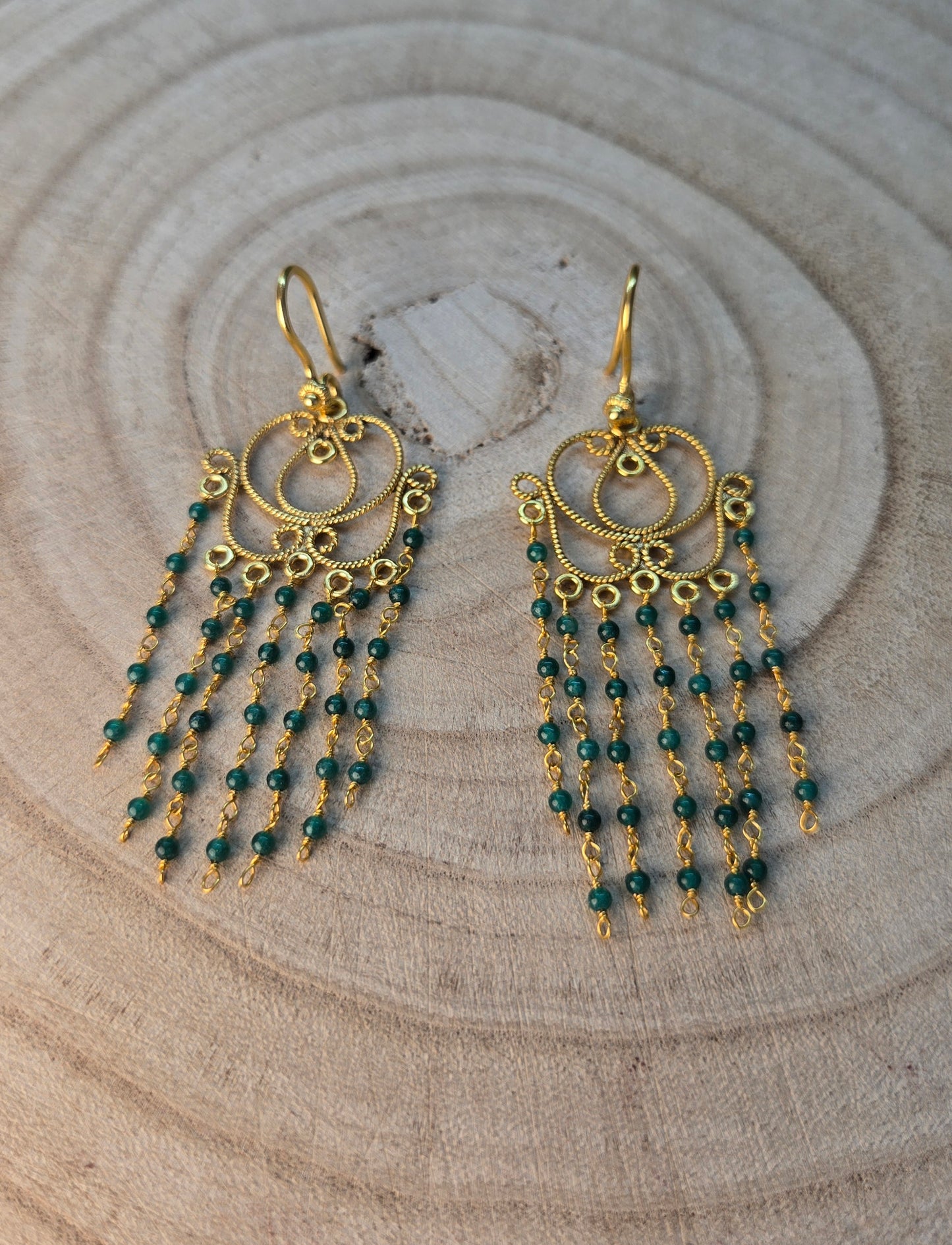 Green drop hook style earrings