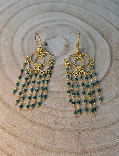 Green drop hook style earrings
