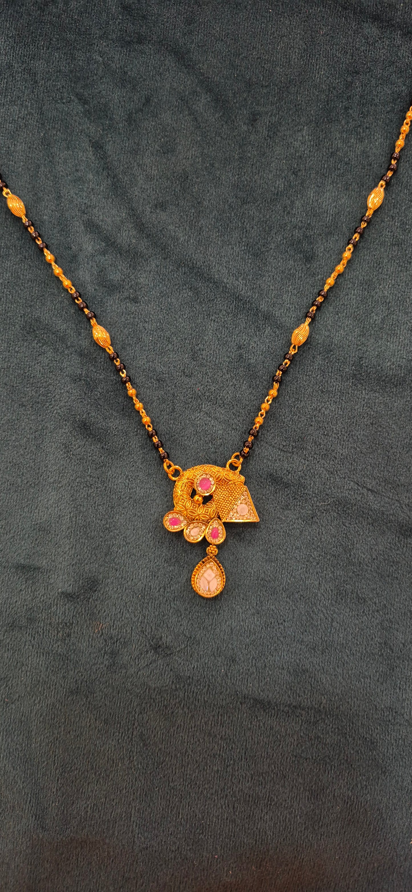 Exclusive Black beads mangalsutra chain with sanch work pendant and earrings
