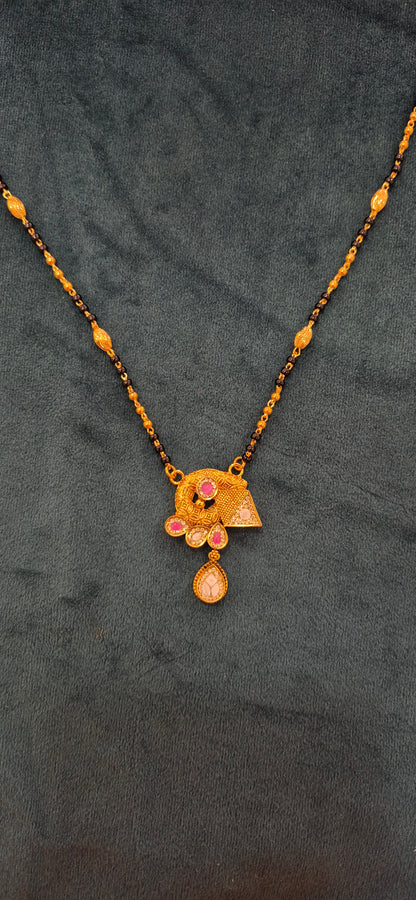 Exclusive Black beads mangalsutra chain with sanch work pendant and earrings