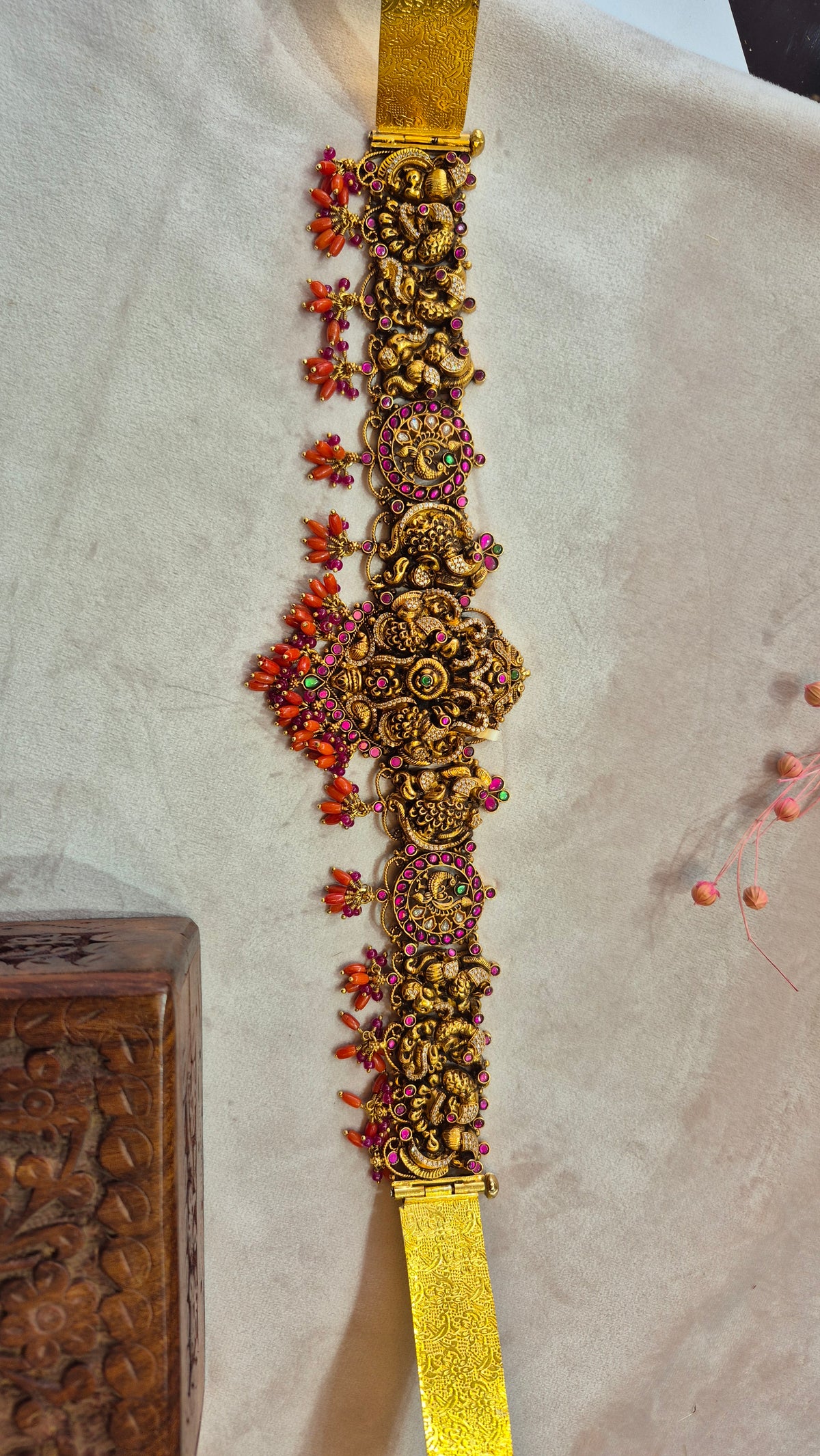 Heritage Kundan Peacock  5D Hip Belt/vaddiyanam