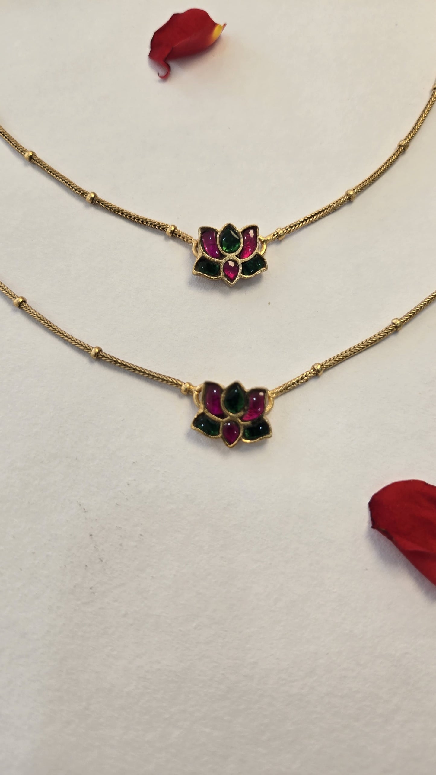 92.5 Silver with 24k gold polish  Kundan Anklets with Lotus motifs