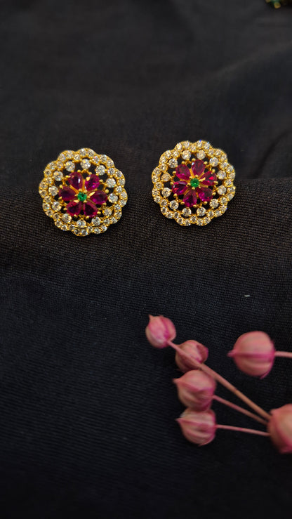 Double step Red and white Stone  stud