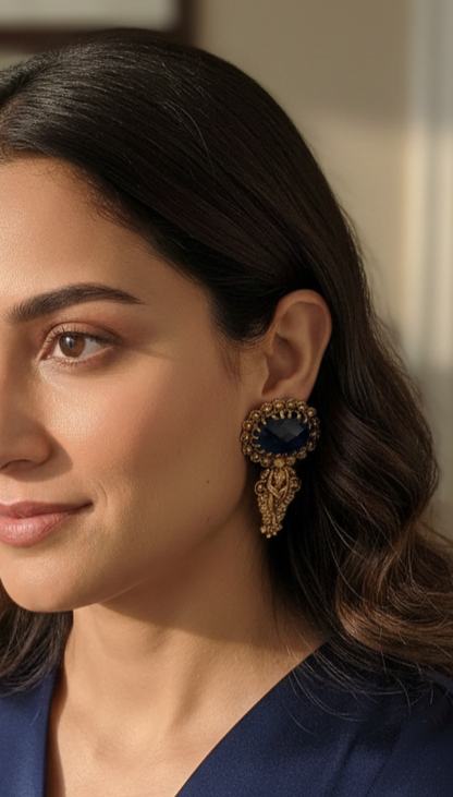 Blue contemporary studs with dancing girls motif