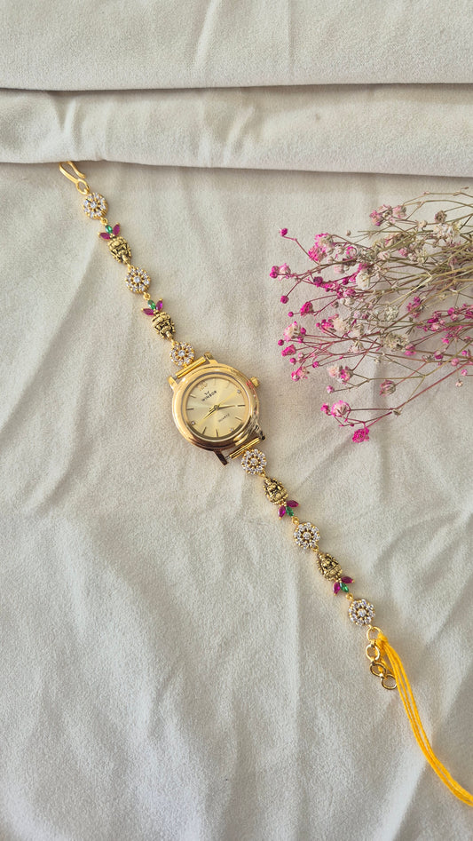 Gold Dial CZ Stone lakshmi watch