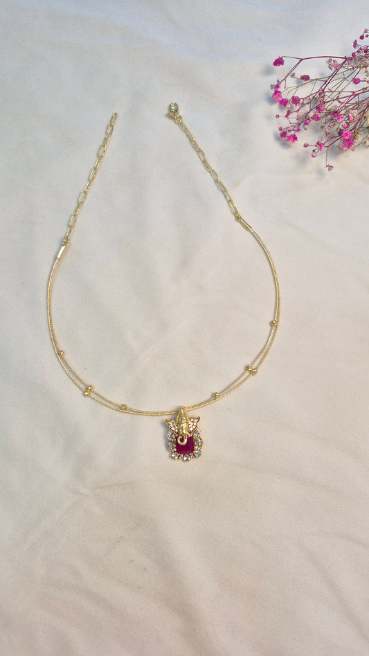 Ganesha red pendant with 2 line gold ball Hasli