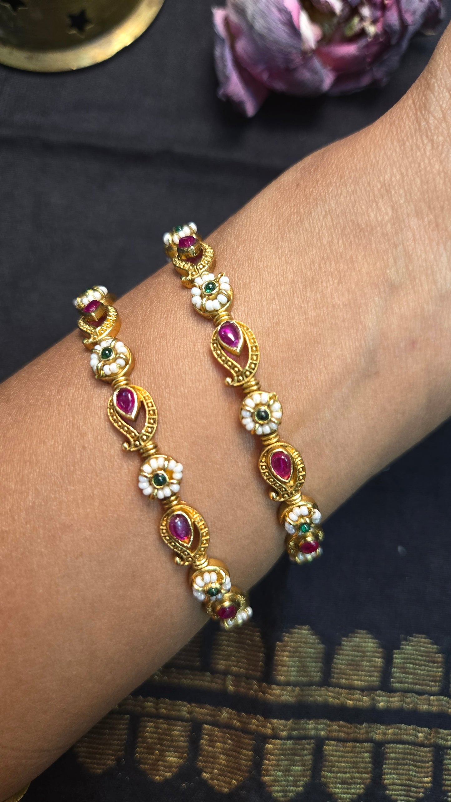 Pearls and ruby bangles