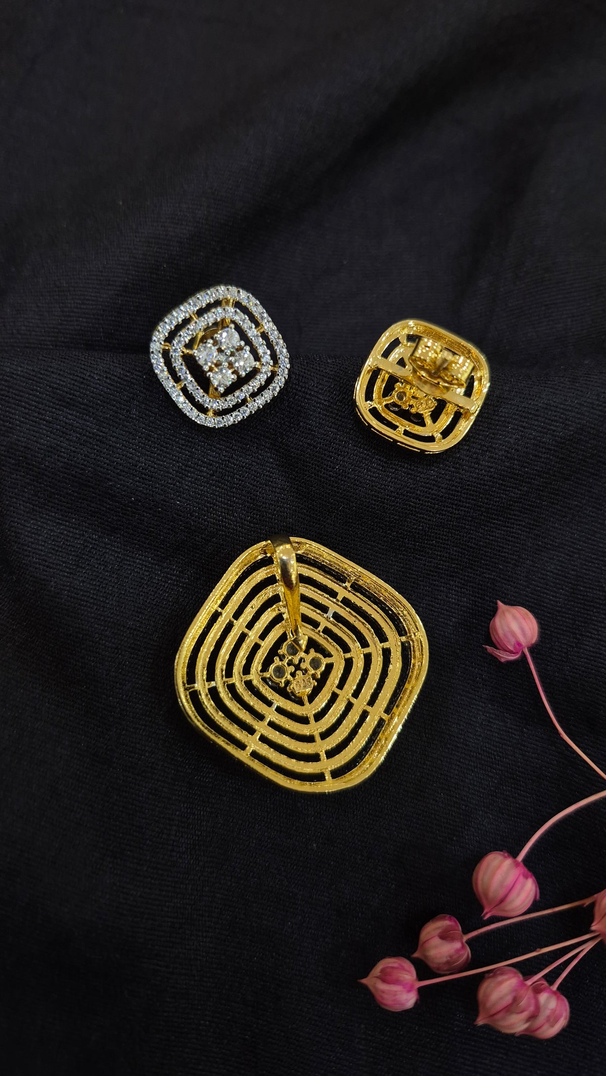 White stone pendant and Earring set