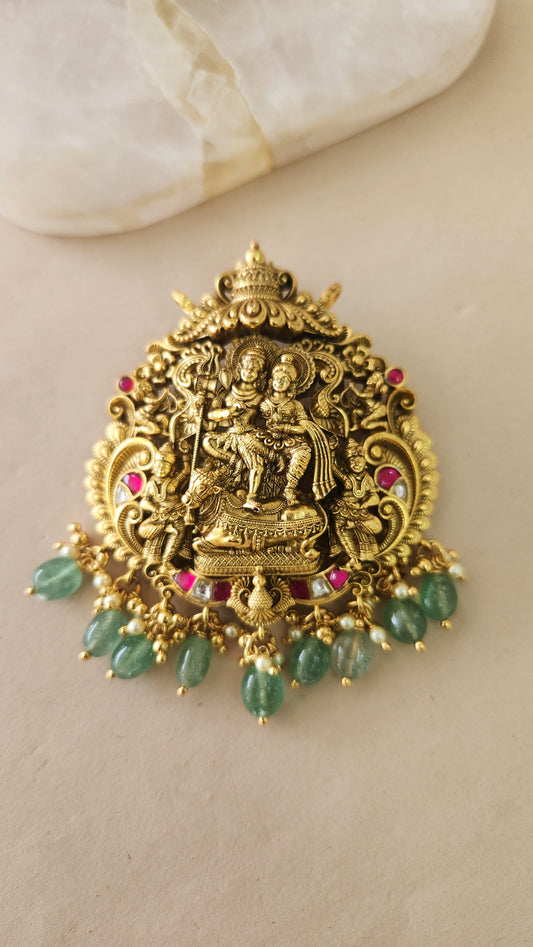 Shiva Parvathi beads 3D kundan pendant set