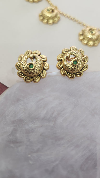 Ball Chain with charm pendants and green stone