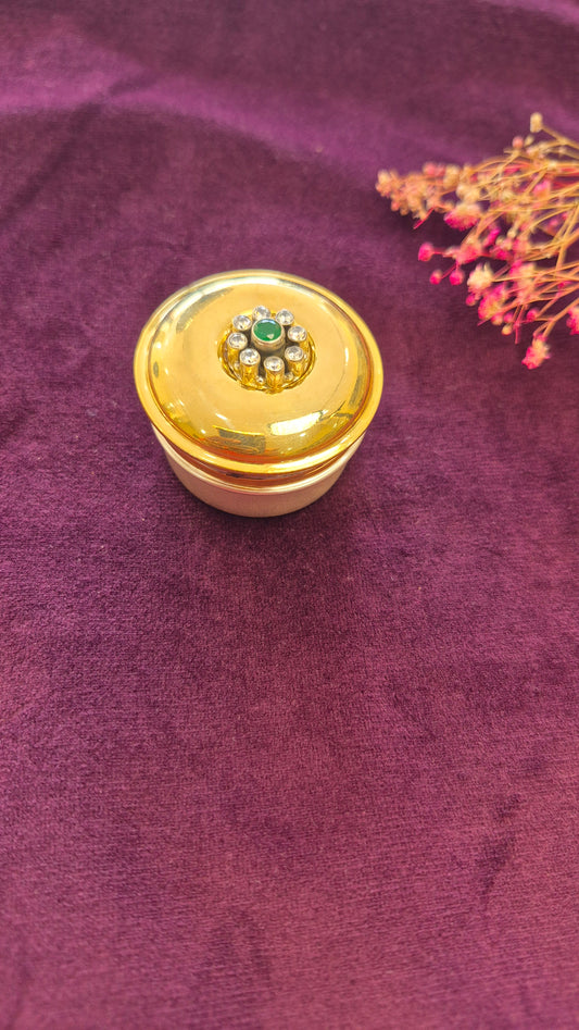 Kumkum box or multi utility silver box with cut stone work