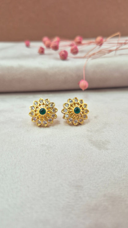 Green CZ stone Stud feather