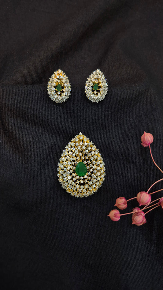 3D Embossed White stone pendant and Earring set