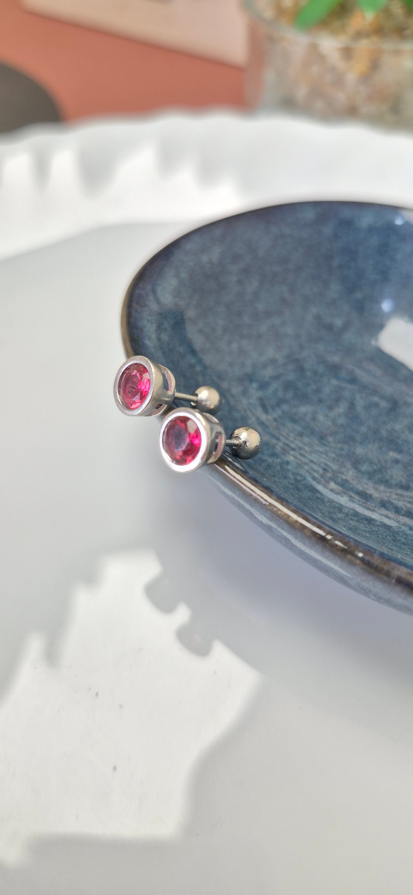 Pink stone helix stud