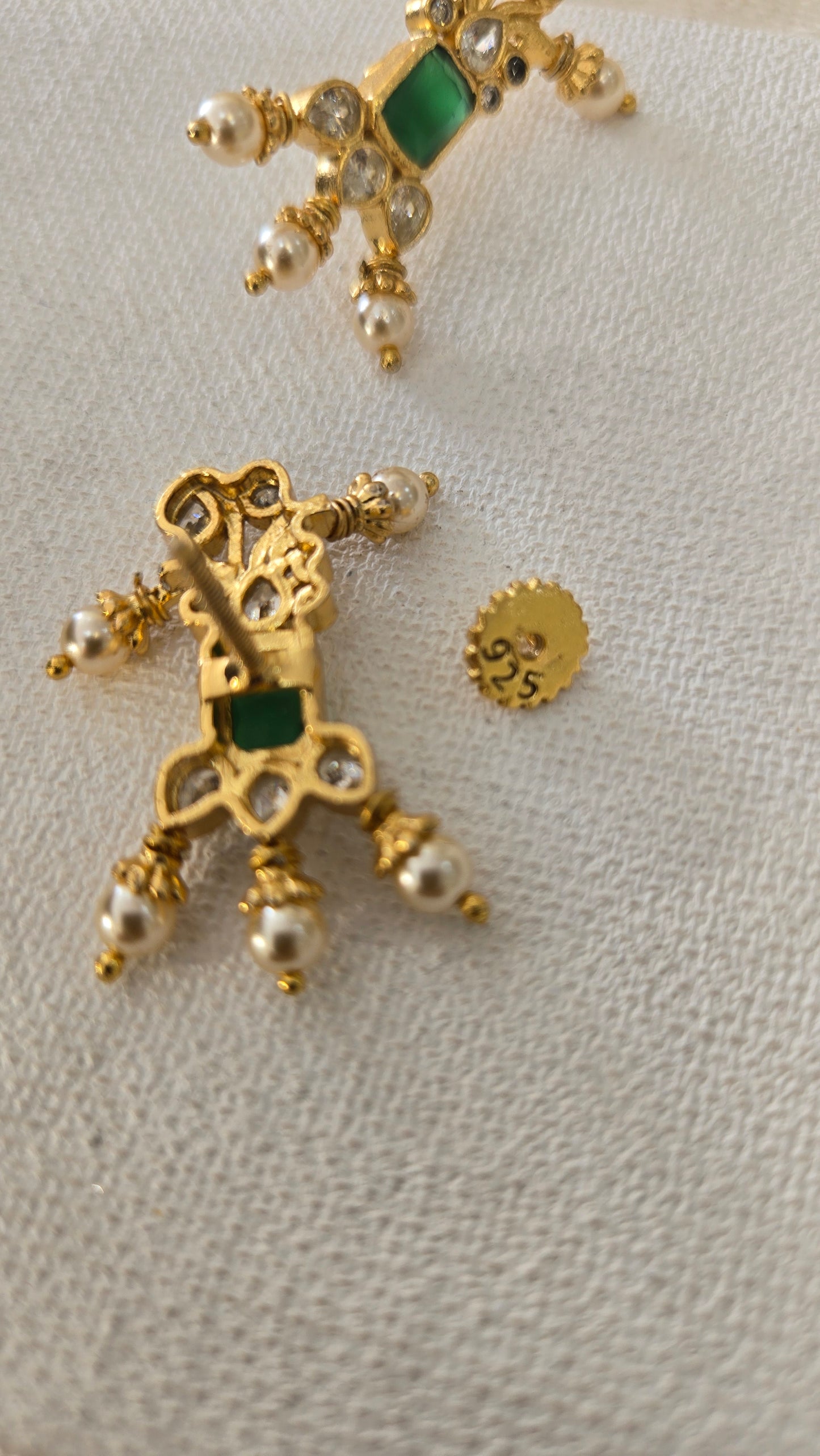 Stone Stud Earrings with green emerald stone