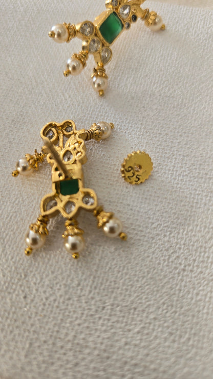 Stone Stud Earrings with green emerald stone