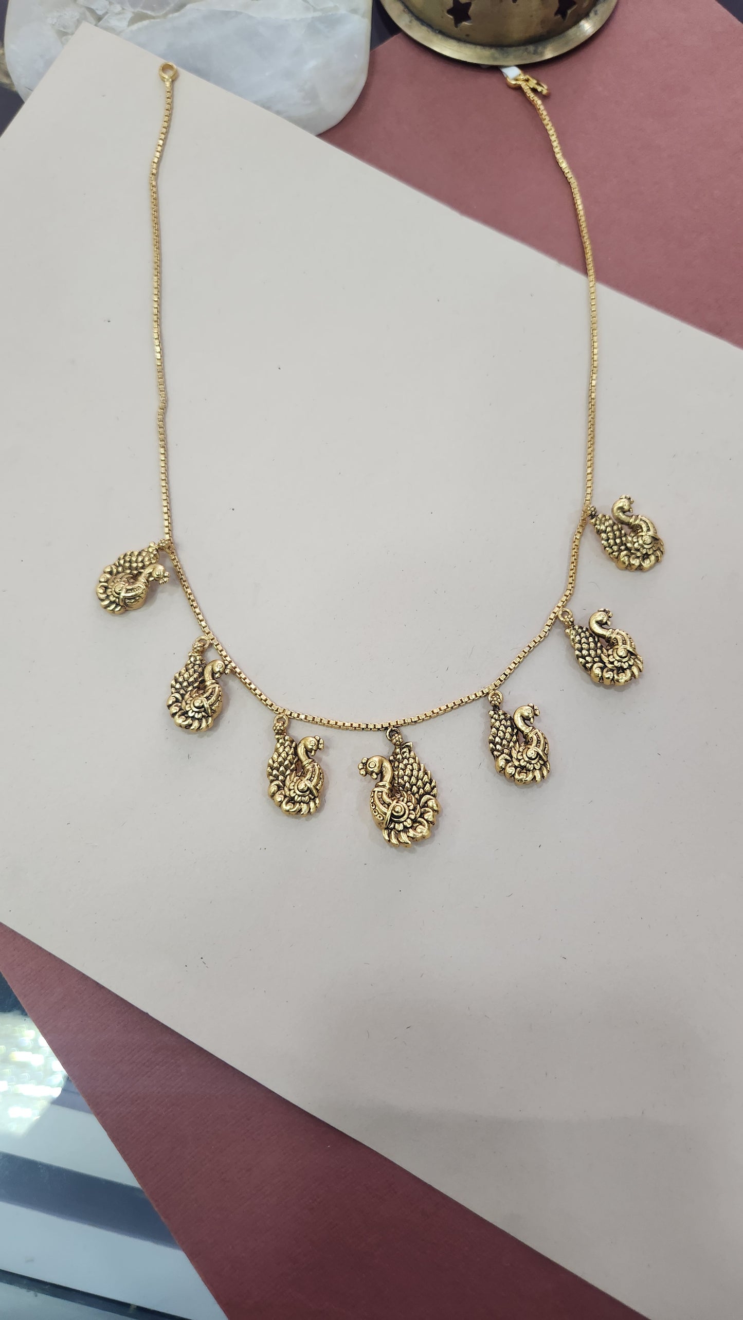 Peacock motifs Chain and charms pendant Necklace