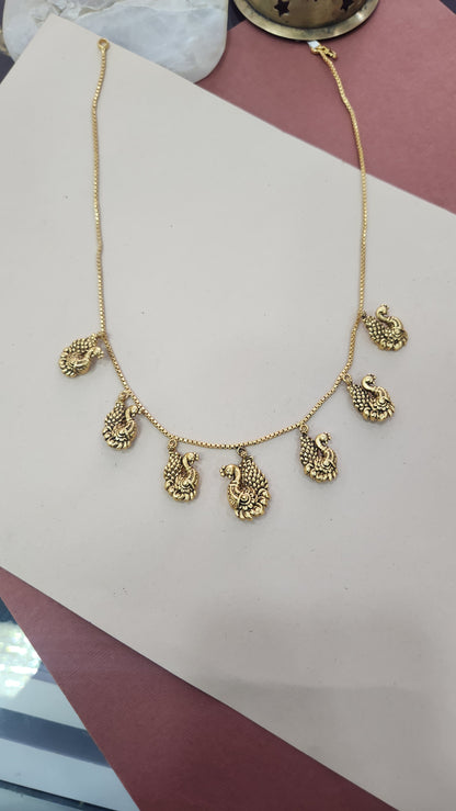 Peacock motifs Chain and charms pendant Necklace