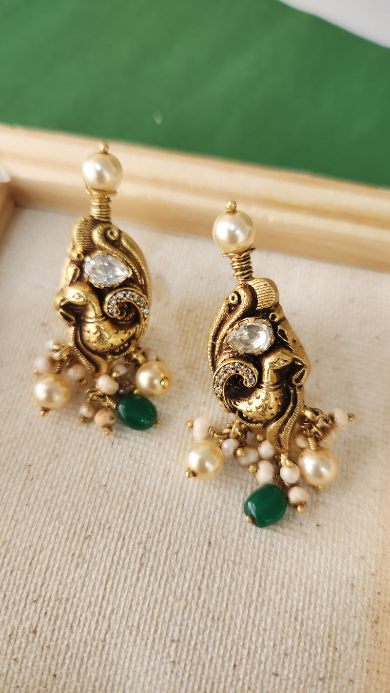 Peacock Motif Nakshi Kundan studs