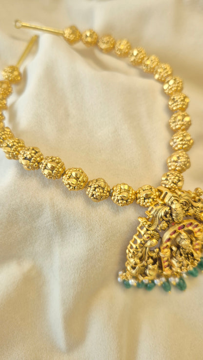 3D Ball chain Lakshmi Balaji red stone necklace with earrings set