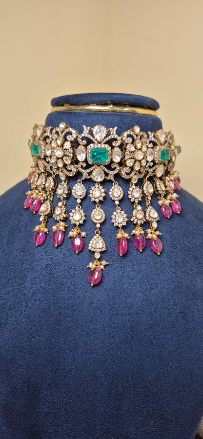 Polki moissanite choker with earrings