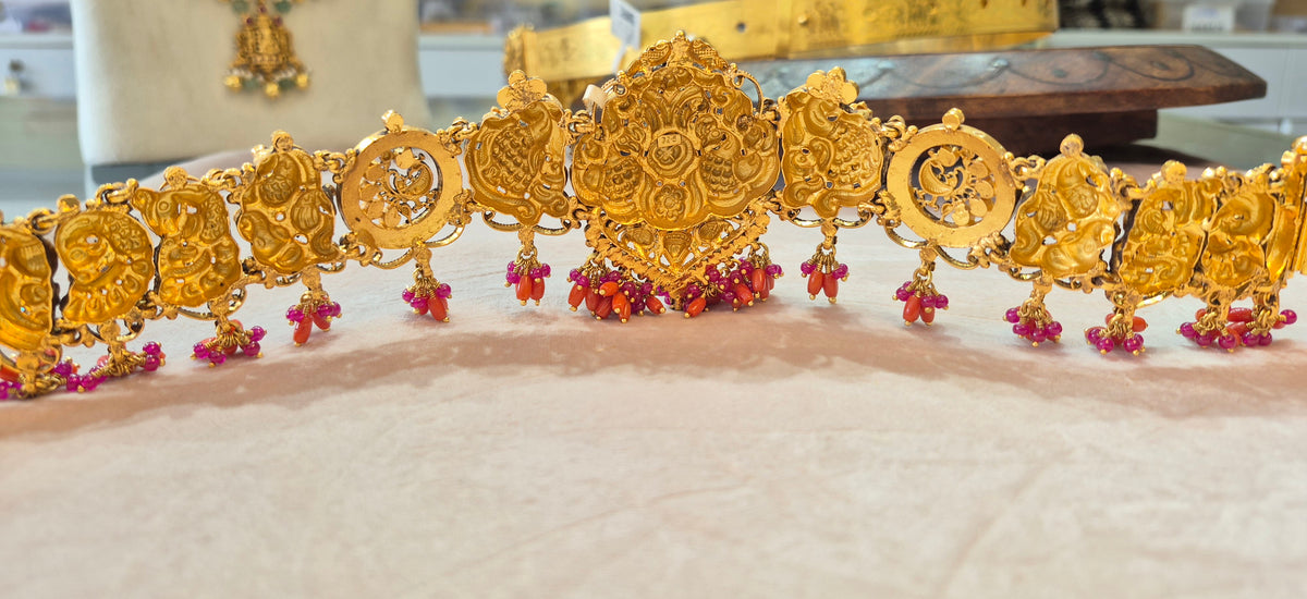 Heritage Kundan Peacock  5D Hip Belt/vaddiyanam