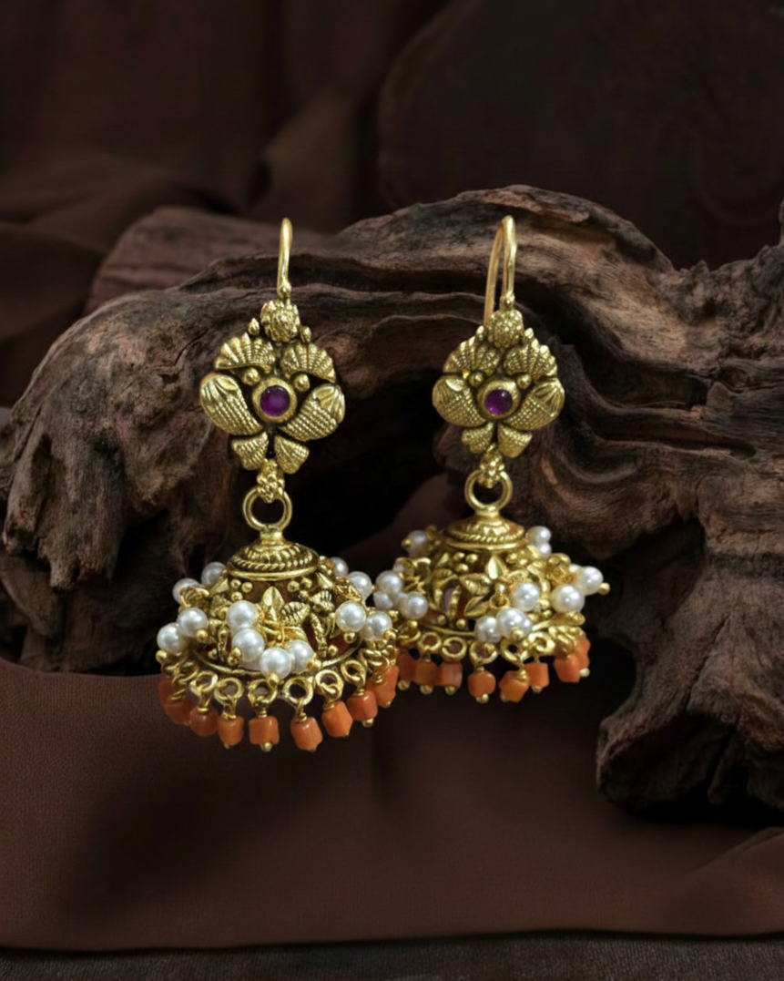 Coral Hook Nagas Jhumka
