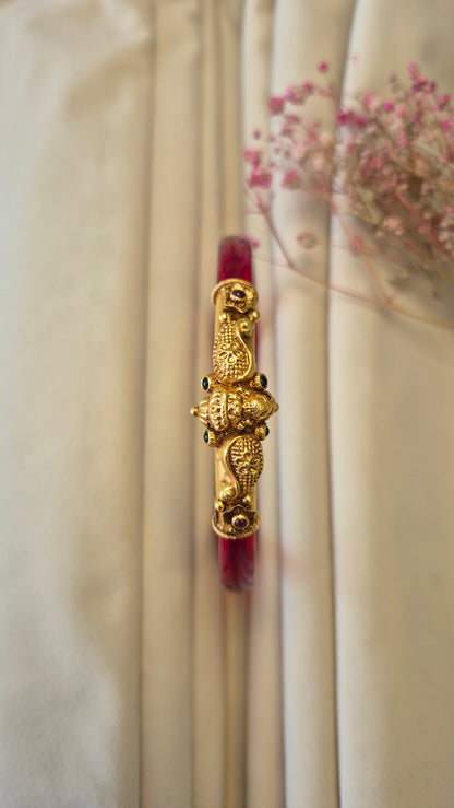 12 colour Nakas Mogappu bangle with Green and Red stone with lakshmi