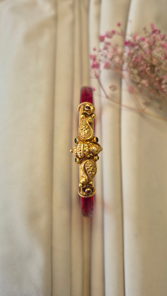 12 colour Nakas Mogappu bangle with Green and Red stone with lakshmi