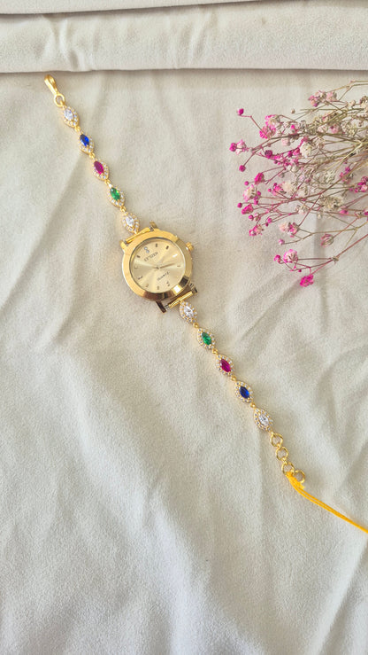 Gold Dial CZ colour stone watch