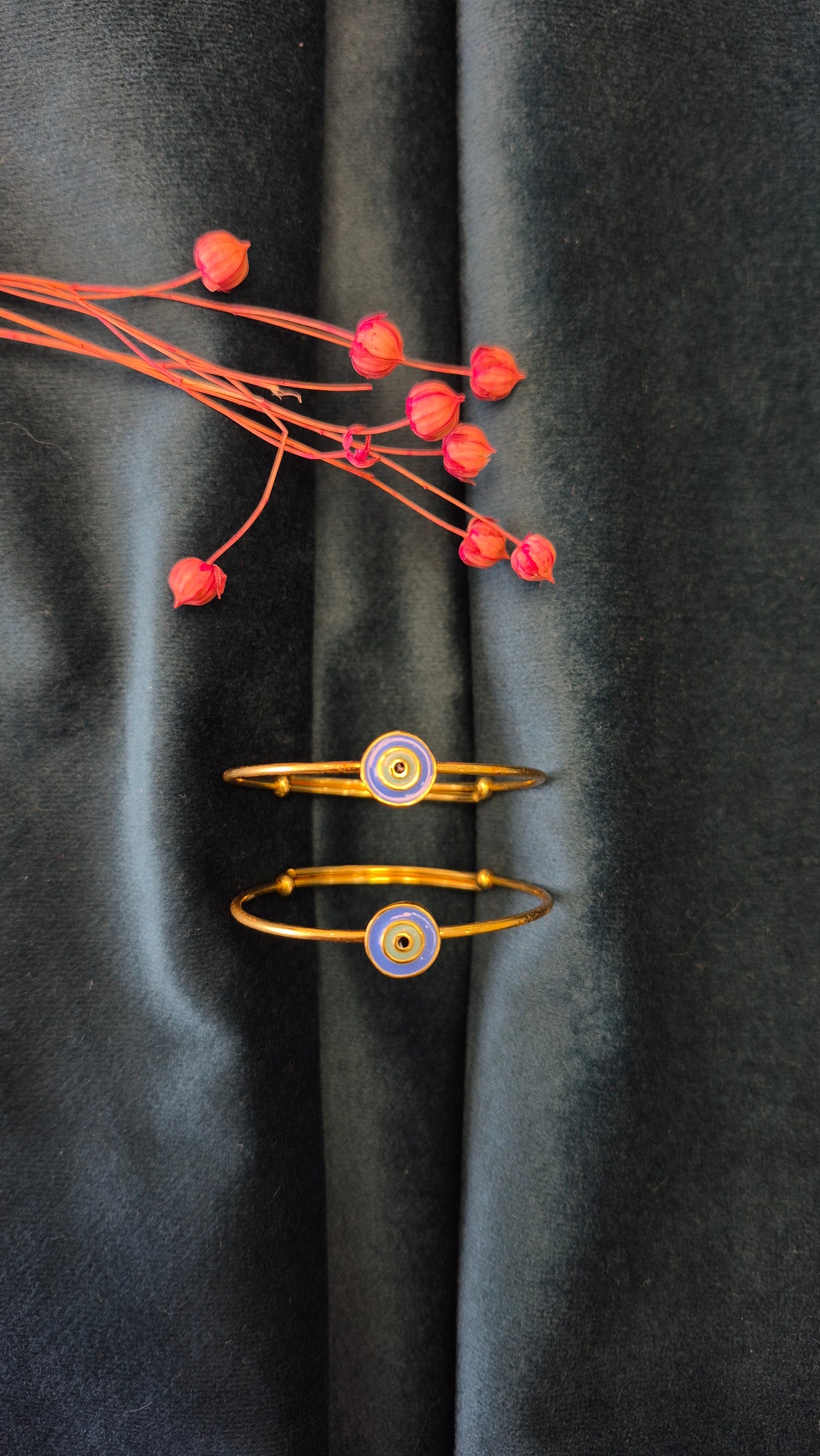 Baby evil eye kada on gold polish