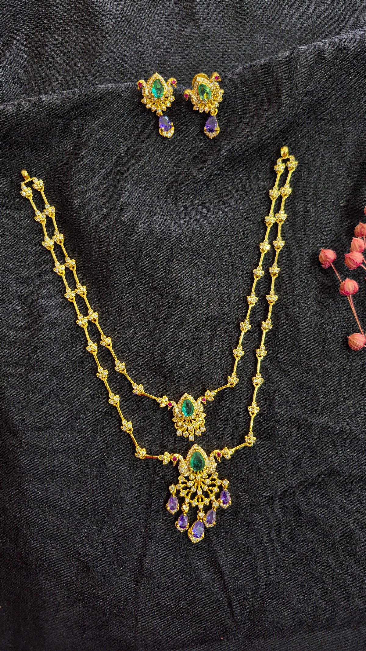 Double layer CZ stone necklace