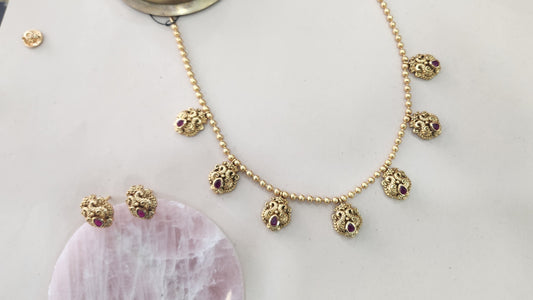 Ball Chain with charm pendants and red stone