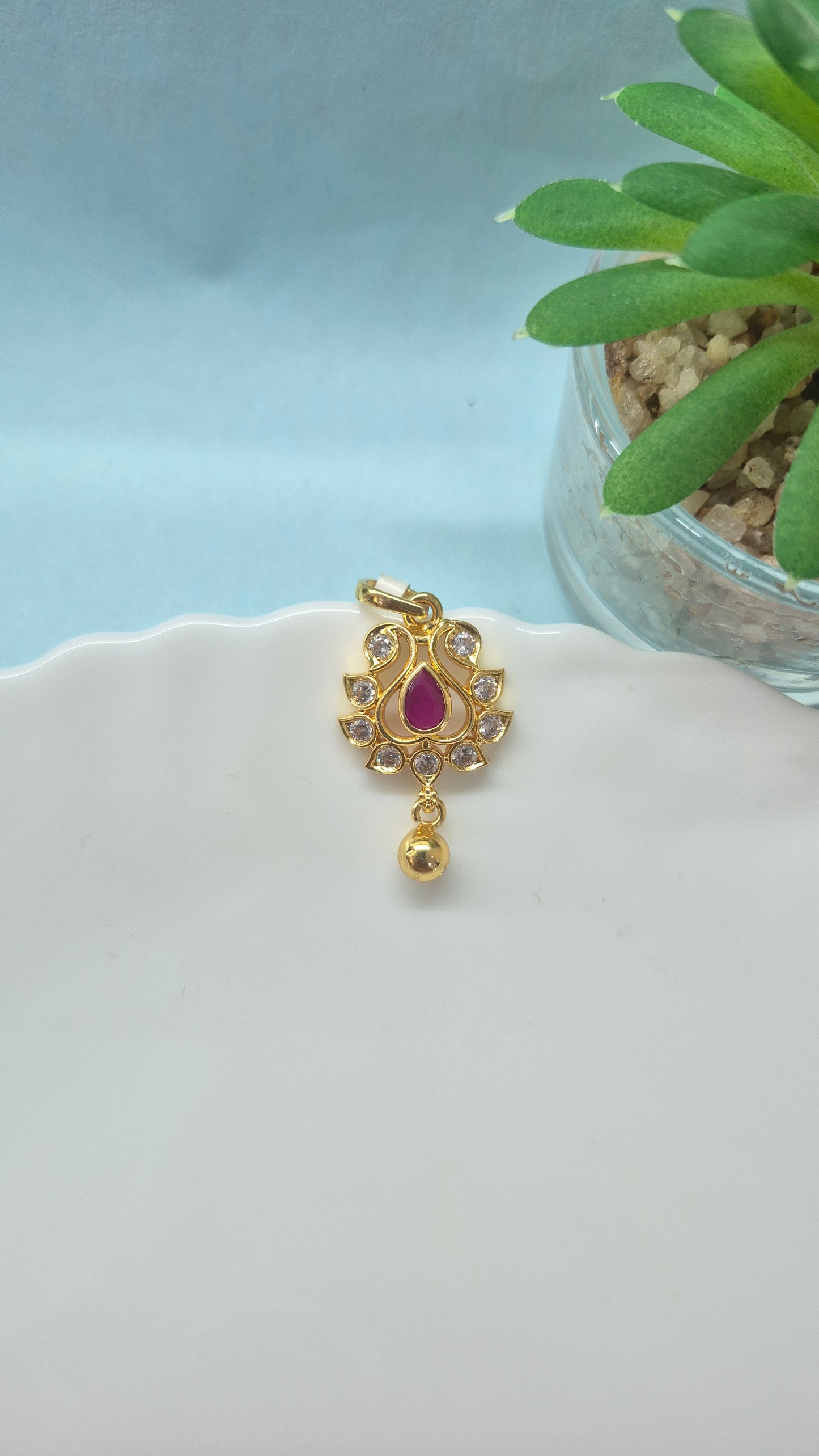 Twin Peacock red stone pendant