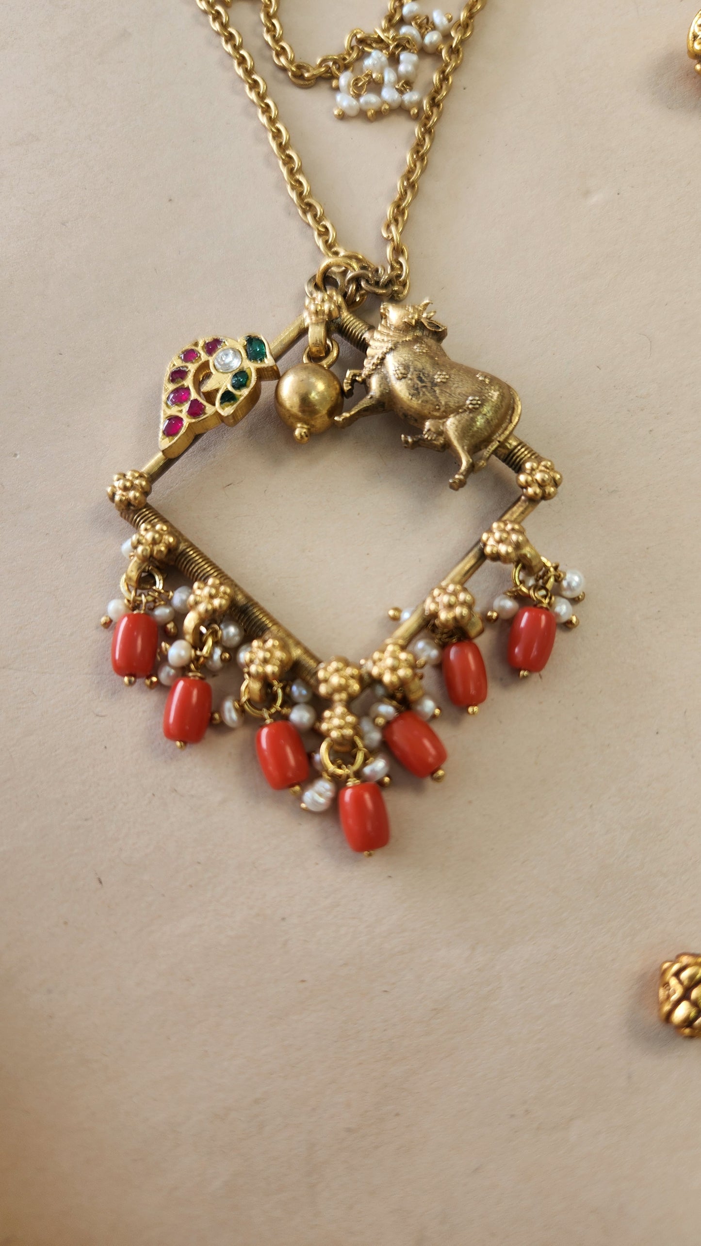 Contemporary pichwai double layer haram with pearls
