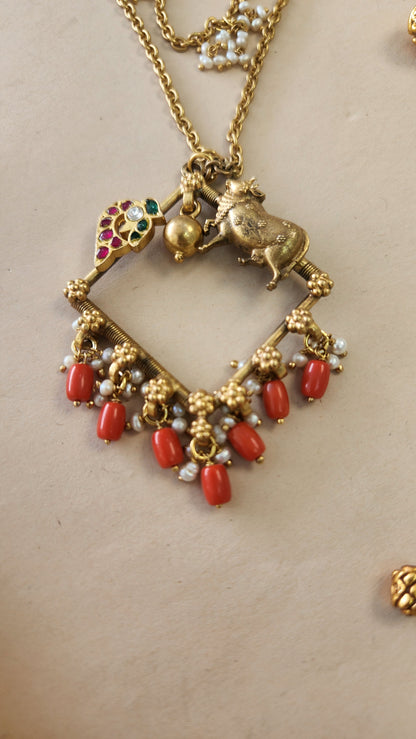 Contemporary pichwai double layer haram with pearls