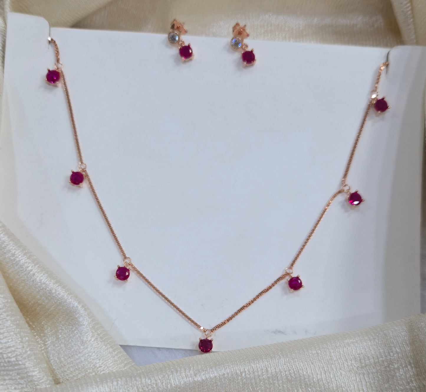 Red stoned rose gold invisible chain with earring(Bombay screw)