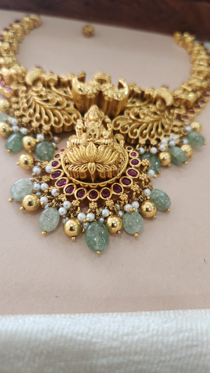 Deep 5D Nakas Necklace with Laxmi and beautiful peacock motifs