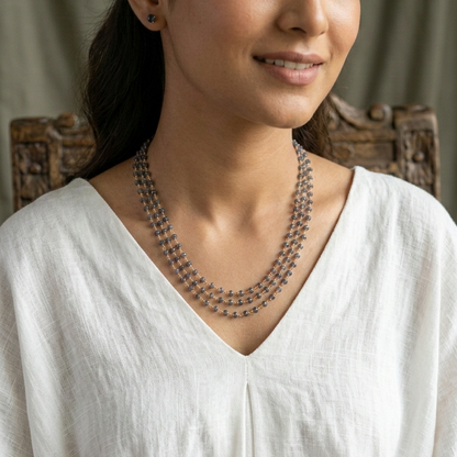 Iolite semi precious Beads chain 3 layer