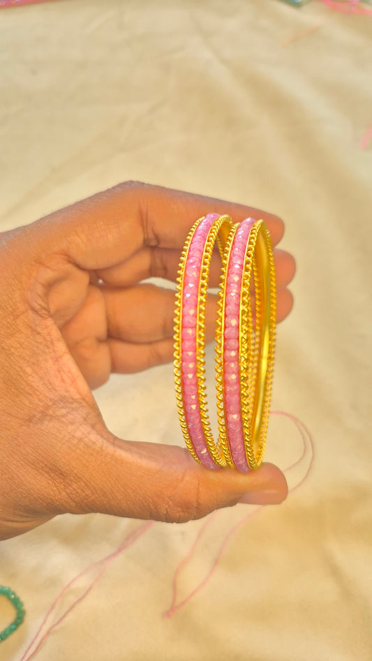 Pink Beads Silver String for Colour Changeable Bangle (1 Pair)