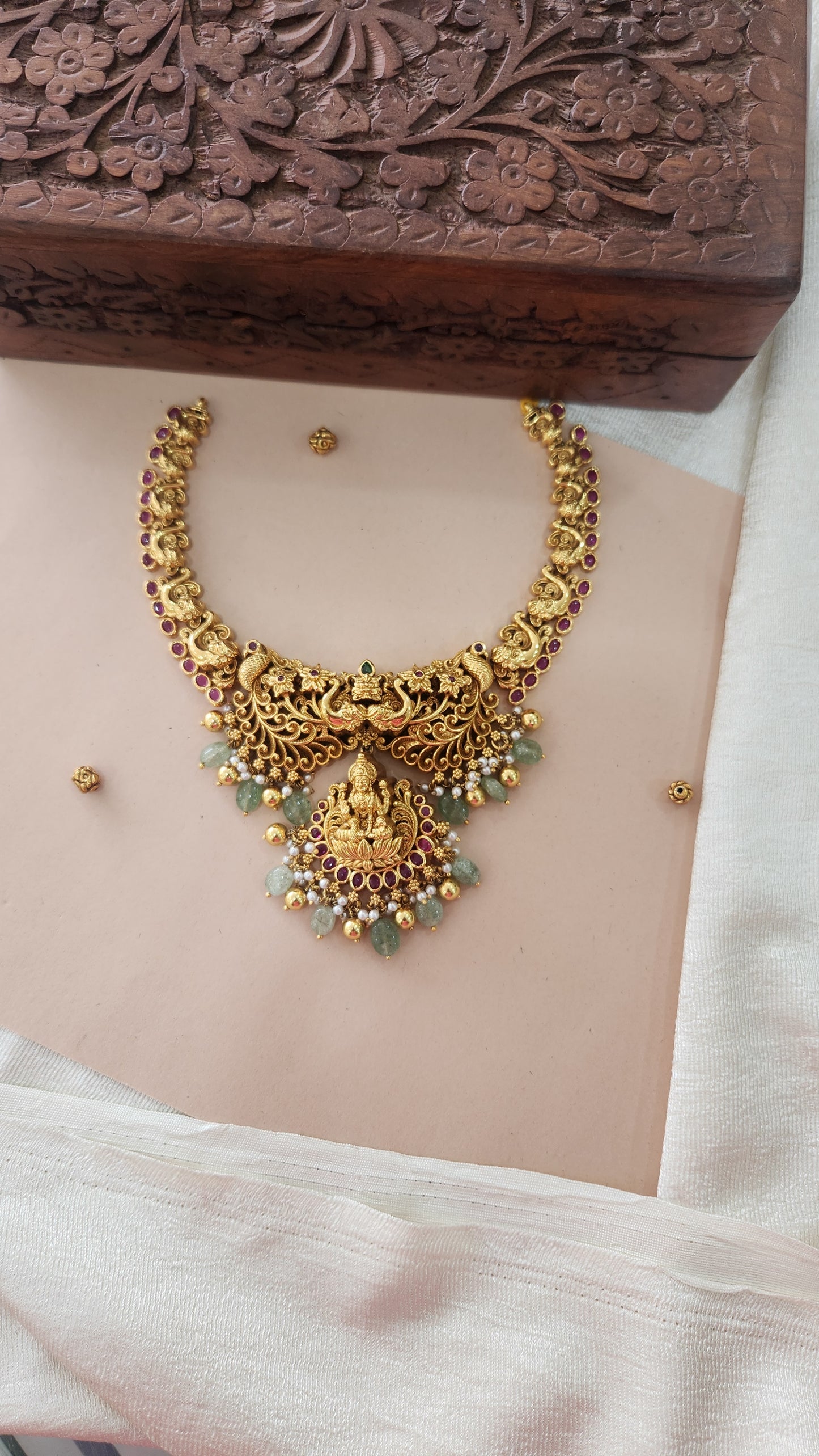 Deep 5D Nakas Necklace with Laxmi and beautiful peacock motifs