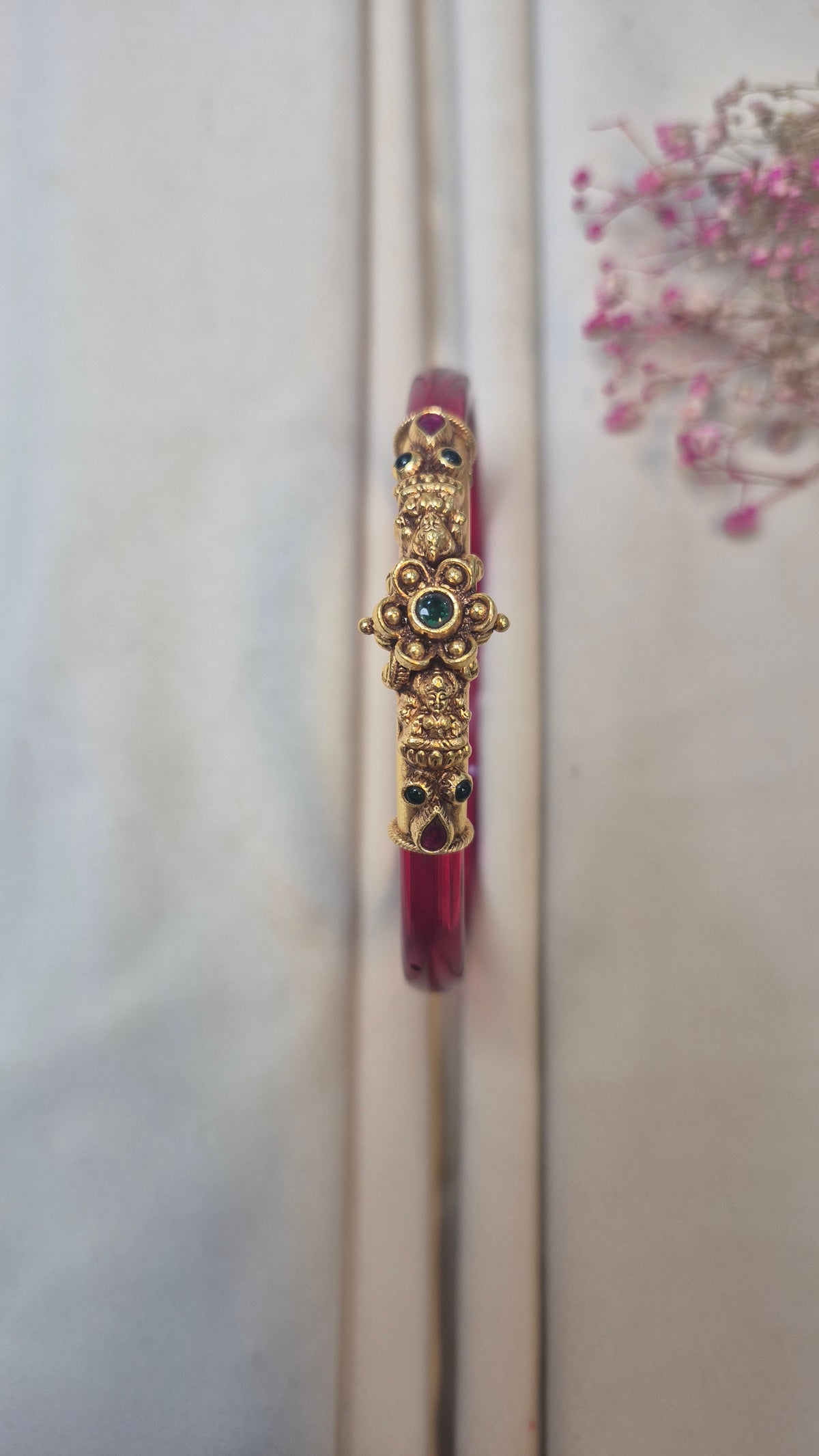 12 colour Nakas Mogappu bangle with Green and Red stone with lakshmi