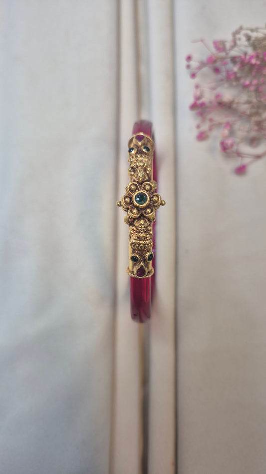 12 colour Nakas Mogappu bangle with Green and Red stone with lakshmi